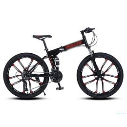 Kays Folding Mountain Bike Kays 26" Wheel Mountain Bike With Folding Carbon Steel Frame 21 / 24 / 27 Speed For Men Women With Mechanical Disc Brake And Lockable Suspension Fork(Size:24 Speed, Color:Black)