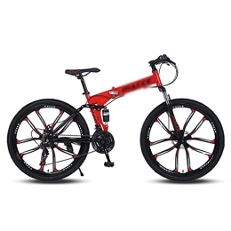 Kays Folding Mountain Bike Kays 26" Wheel Mountain Bike With Folding Carbon Steel Frame 21 / 24 / 27 Speed For Men Women With Mechanical Disc Brake And Lockable Suspension Fork(Size:24 Speed, Color:Red)