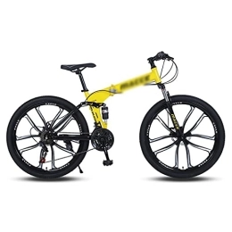 Kays Folding Mountain Bike Kays 26" Wheel Mountain Bike With Folding Carbon Steel Frame 21 / 24 / 27 Speed For Men Women With Mechanical Disc Brake And Lockable Suspension Fork(Size:24 Speed, Color:Yellow)