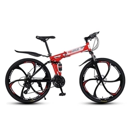 Kays Folding Mountain Bike Kays Adult Folding Mountain Bike 21 / 24 / 27 Speeds 26-Inch Wheels Carbon Steel Frame, Dual-disc Brakes Double Shock Absorber Design, Multiple Colors(Size:21 Speed, Color:Red)