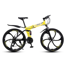 Kays Folding Mountain Bike Kays Adult Folding Mountain Bike 21 / 24 / 27 Speeds 26-Inch Wheels Carbon Steel Frame, Dual-disc Brakes Double Shock Absorber Design, Multiple Colors(Size:21 Speed, Color:Yellow)