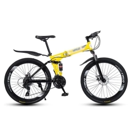 Kays Bike Kays Folding Mountain Bike 21 / 24 / 27 Speed Carbon Steel Frame 26 Inches 3 Spoke Wheel Dual Suspension Bike For Boys Girls Men And Wome(Size:27 Speed, Color:Yellow)