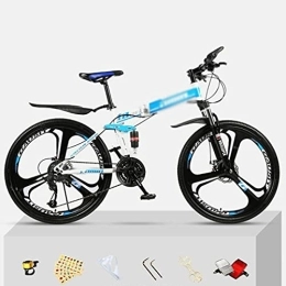 Kays Folding Mountain Bike Kays Folding Mountain Bike 26-inch Wheel 21 / 24 / 27 Speed Double Disc Brake Bicycle Lockable Suspension Fork MTB Bike For Adult Or Teens(Size:21 Speed, Color:Blue)