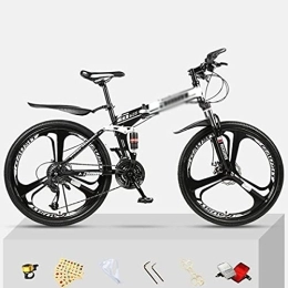 Kays Folding Mountain Bike Kays Folding Mountain Bike 26-inch Wheel 21 / 24 / 27 Speed Double Disc Brake Bicycle Lockable Suspension Fork MTB Bike For Adult Or Teens(Size:21 Speed, Color:White)