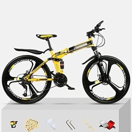 Kays Folding Mountain Bike Kays Folding Mountain Bike 26-inch Wheel 21 / 24 / 27 Speed Double Disc Brake Bicycle Lockable Suspension Fork MTB Bike For Adult Or Teens(Size:21 Speed, Color:Yello)