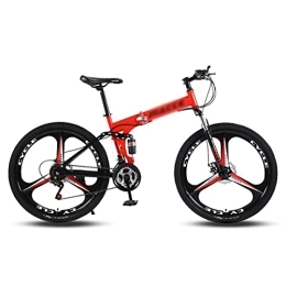 Kays Bike Kays Folding Mountain Bike 26-inch Wheel Suitable for Men and Women Cycling Enthusiasts 21 / 24 / 27 Speed with Double Disc Brake Lockable Suspension (Size:24 Speed, Color:Red)