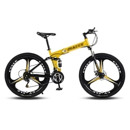 Kays Bike Kays Folding Mountain Bike 26-inch Wheel Suitable for Men and Women Cycling Enthusiasts 21 / 24 / 27 Speed with Double Disc Brake Lockable Suspension (Size:27 Speed, Color:Yellow)