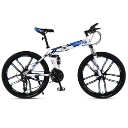 Kays Folding Mountain Bike Kays Mountain Bike, 26 Inch Folding Mountain Bicycles, Dual Suspension Dual Disc Brake, 21 / 24 / 27 Speeds (Color : Blue, Size : 27-speed)