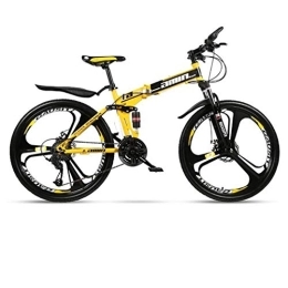 Kays Folding Mountain Bike Kays Mountain Bike, Carbon Steel Frame Foldable Hardtail Bicycles, Dual Suspension And Dual Disc Brake, 26 Inch Wheels (Color : Yellow, Size : 21-speed)