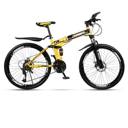 Kays Folding Mountain Bike Kays Mountain Bike, Folding 26 Inch Hardtail Bicycles, Carbon Steel Frame, Dual Disc Brake And Full Suspension (Color : Yellow, Size : 24 Speed)