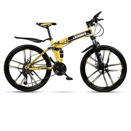 Kays Folding Mountain Bike Kays Mountain Bike, Folding Men / Women Hardtail Bike, Carbon Steel Frame Full Suspension Dual Disc Brake, 26 Inch Wheels (Color : Yellow, Size : 24 Speed)