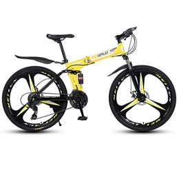 Kays Folding Mountain Bike Kays Mountain Bike, Hardtail Mountain Bicycles Foldable Carbon Steel Fram, Dual Suspension And Dual Disc Brake, 26inch Wheels (Color : Yellow, Size : 27-speed)