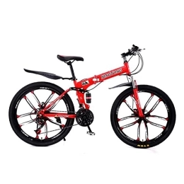 Kays Bike Kays MTB Folding Mountain Bike 21 Speed Bicycle 26 Inch Wheels Carbon Steel Frame With Shock-absorbing Front Fork(Color:Red)