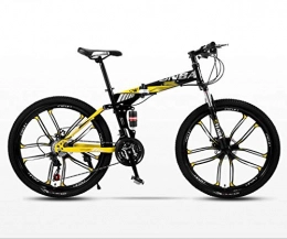 KEMANDUO Bike KEMANDUO Folding mountain bike, black and yellow dual damping ten 24 inches cutter wheel mountain biking, double disc brakes full suspension bike, 21 speed