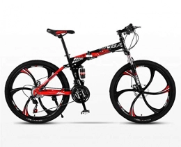 KEMANDUO Bike KEMANDUO Folding mountain bike, the damper six double red 24 inches cutter wheel mountain biking, double disc brakes full suspension bike, 24 speed