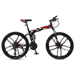 KOSGK Folding Mountain Bike KOSGK Mountain Bike Child Bicycles 21 / 24 / 27 Speed Steel Frame 26 Inches 10-Spoke Wheels Suspension Folding Bike, Red, 21speed