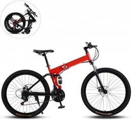 KRXLL Bike KRXLL Folding Mountain Bikes 26 Inch High Carbon Steel Frame Variable Speed Double Shock Absorption Disc Brake All Terrain Adult Foldable Bicycle-Red_27 Speed
