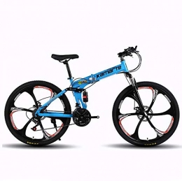 LALEO Bike LALEO 21 Speed Folded Mountain Bike 26 Inch 6 Knife Wheel Bikes Carbon Steel Double Disc Brake Sport Bicycles Mountain Bicycle, Blue