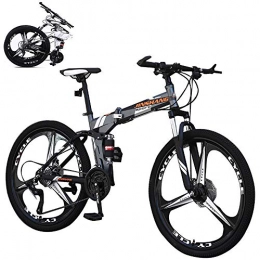 LAOHETLH Bike LAOHETLH Full Suspension Mountain bikes 26 inch Folding Mountain Bike with High Carbon Steel Frame Wear-Resistant Tyre 21 Speed Gears Double Disc Brake Bicycles Soft Tail Mountain Bike for Men, Gray