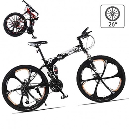 LAOHETLH Folding Mountain Bike LAOHETLH Mens Hybrid Bike Full Suspension Mountain Bikes 26 inch Foldable 27 Speed Six knives Tyres Dual Suspension Mountain Bikes, Black+White