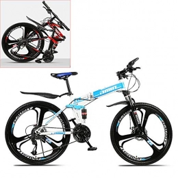 Lhh Bike Lhh Folding Mountain Bike, Mens Road Bike, Lightweight 21 Speeds Mountain Bicycle with High-Carbon Steel Frame, Fork & Hydraulic Shock Absorption, Double Disc Brake, for Men, Women, Blue