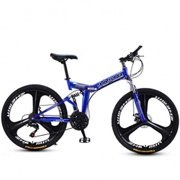 LHLCG Folding Mountain Bike LHLCG 24 / 26 Inch Folding Bicycle Disc Brake Damping Spoke Wheel and Three-Knife Wheel, BlueB, 24in