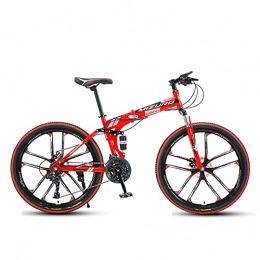 LHQ-HQ Bike LHQ-HQ 26" Magnesium Alloy Wheel Folding Mountain Bike 24 Speed High-Carbon Steel Frame Adult Bike Dual-Suspension Dual Disc Brake, D