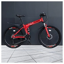 LHQ-HQ Folding Mountain Bike LHQ-HQ 26" Wheel 24 Speed Folding Mountain Bike High-Carbon Steel Frame Dual-Suspension Dual Disc Brake Adult Bike for Height 5.2-6.2Ft, F