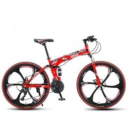 LHQ-HQ Bike LHQ-HQ Folding Mountain Bike 26" Magnesium Alloy Wheel 27 Speed High-Carbon Steel Frame Dual-Suspension Dual Disc Brake Adult Bike, D