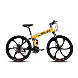 LHQ-HQ Bike LHQ-HQ Folding Mountain Bike 26" Wheel 21 Speed Dual-Suspension Dual Disc Brake High-Carbon Steel Frame Adult Bike for Height 5.2-6Ft, A