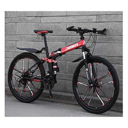 LHQ-HQ Folding Mountain Bike LHQ-HQ Mountain Bike for men&women 26Inch 27 Speed Ten knife integrated wheel Bikes high-carbon steel folding Bicycle, Red