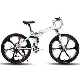 LHQ-HQ Folding Mountain Bike LHQ-HQ Outdoor sports 26Inch Mountain Bike, Folding Bicycles, Full Suspension And Dual Disc Brake, Carbon Steel Frame 27Speed Bike Outdoor sports Mountain Bike (Color : White)