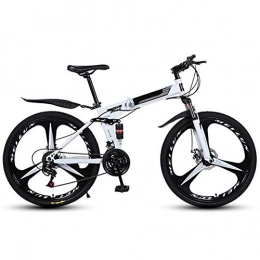 LHQ-HQ Bike LHQ-HQ Outdoor sports Folding Mountain Bike 21 Speed Full Suspension Double Disc Brake Bicycle 26" Mens High Carbon Steel Frames (Color : White)
