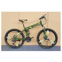 LHQ-HQ Bike LHQ-HQ Outdoor sports Mountain Bike, Folding Bike, 26" Inch 3Spoke Wheels HighCarbon Steel Frame, 27 Speed Dual Suspension Folding Bike with Disc Brake Outdoor sports Mountain Bike (Color : Green)
