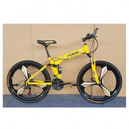 LHQ-HQ Folding Mountain Bike LHQ-HQ Outdoor sports Mountain Bike, Folding Bike, 26" Inch 3Spoke Wheels HighCarbon Steel Frame, 27 Speed Dual Suspension Folding Bike with Disc Brake Outdoor sports Mountain Bike (Color : Yellow)