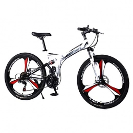 LIU Folding Mountain Bike LIU Folding Bicycle Mountain Bike 24 And 26 Inch Knife High Carbon Steel Double Disc Brake Adult Exercise Mountain Bicycle, White, 26inch21speed