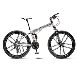 Liudan Folding Mountain Bike Liudan Bicycle White Mountain Bike Bicycle 10 Spoke Wheels Folding 24 / 26 Inch Dual Disc Brakes (21 / 24 / 27 / 30 Speed) foldable bicycle (Color : 21 speed, Size : 24inch)