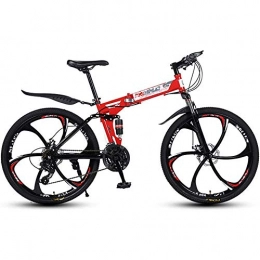 LLAN Folding Mountain Bike LLAN Unisex Folding Bike, Freewheel Derailleur Gears, Foldable Mountain Bike Men, Full Suspension, Ladies Bike, 26 Inch 24speed (Color : Red, Size : 24-Speed)