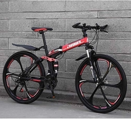 lqgpsx Folding Mountain Bike lqgpsx Mountain Bike Folding Bikes, 26In 21-Speed Double Disc Brake Full Suspension Anti-Slip, Lightweight Aluminum Frame, Suspension Fork, Red, C