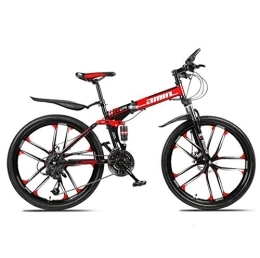 lqgpsx Bike lqgpsx Mountain Bike Folding Bikes, 26Inch 27-Speed Double Disc Brake Full Suspension Anti-Slip, Lightweight Aluminum Frame, Suspension Fork, Red, D