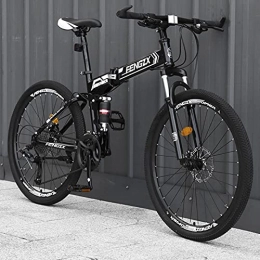 LZHi1 Bike LZHi1 26 Inch 30 Speed Folding Mountain Bike, Adult Mountain Trail Bicycle Commuter Bike With Dual Disc Brakes, Suspension Fork Urban Commuter City Bicycle(Color:Black white)