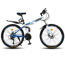 LZHi1 Folding Mountain Bike LZHi1 26 Inch Adult Mountain Bike For Men And Women, 27 Speed Mountan Bicycle With Full Suspension Disc Brake, High Carbon Steel Foldable Urban Commuter City Bicycle(Color:White blue)