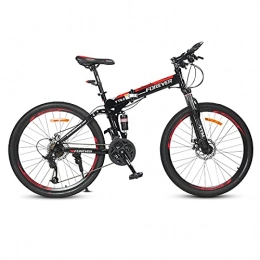 LZHi1 Bike LZHi1 26 Inch Foldable Dual Suspension Mountain Bike, 24 Speed Double Disc Brake Mountain Trail Bikes, Carbon Steel Frame Outroad Mountain Bicycle With Adjustable Seat(Color:Black red)