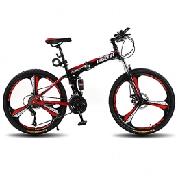 LZHi1 Bike LZHi1 26 Inch Foldable Men Mountain Bike With Full Suspension, 30 Speed Commuter Bike Mountan Bicycle, High Carbon Steel Frame Outdoor Sports Mountain Bike(Color:Black red)