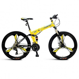 WJSW Folding Mountain Bike Men bicycles Trail Mens 26" Wheel Mountain Bike 27 Speed Small 17" Frame for Taller Riders, Yellow