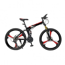 MH-LAMP Bike MH-LAMP Folding Bike 27 Speed, MTB 26 Inch, Bike Dual Disc Brakes, Full Suspension Mountain Bikes Steel Frame, Lockable Front Fork, Blacke