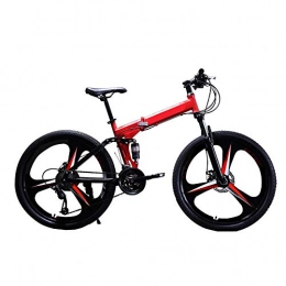 MH-LAMP Folding Mountain Bike MH-LAMP Folding Bike Adult, Mountain Bike Dual Disc Brake, Full Suspension Mountain Bikes, Folding Bike Speed Steel Frame, Anti-Slip Bicycle Handlebar, Red, 26inch27speed