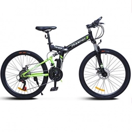 Mountain Bicycle Folding Bike Women Men MTB,Dual Suspension 26 Inch Spoke Wheels,Disc Brakes,24 Speed Twist Grip Style Gear Shifters,Green