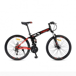 Hxx Bike Mountain Bike, 26" Double Disc Brake High Carbon Steel Frame Mountain Bike 24 Speed Front And Rear Double Shock Absorption Students Fast Folding Bicycle, Blackred