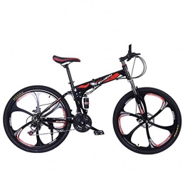 Hxx Bike Mountain Bike, 26"Foldable Dual Disc Brakes Unisex Off Road Bicycle 24 Speed High Carbon Steel Double Shock Absorbing Bicycle for Easy Travel, Black
